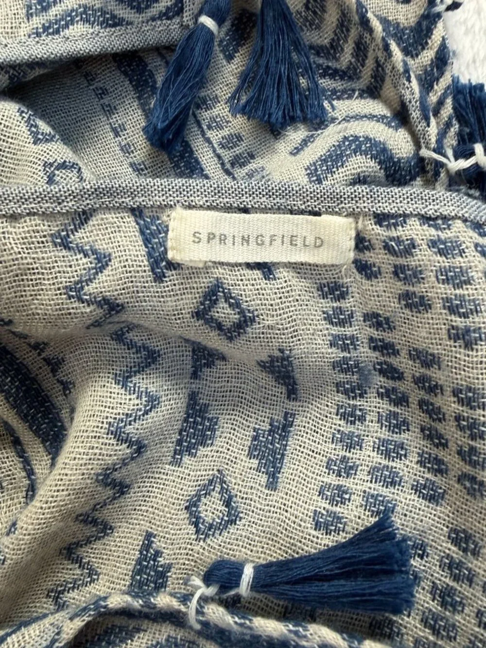 Springfield Tribal Aztec Scarf Navy Gray Tassels Boho Wrap Scarf 68x27
